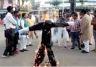 विवादित बयांन के चलते भाजपाइयों ने फूंका पूर्व मुख्यमंत्री कमलनाथ का पुतला 